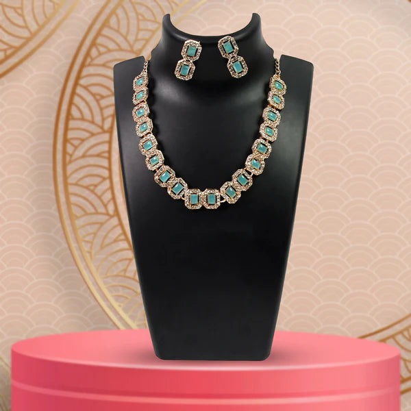 Celestial Elegance: White and Sky Blue Diamond Necklace