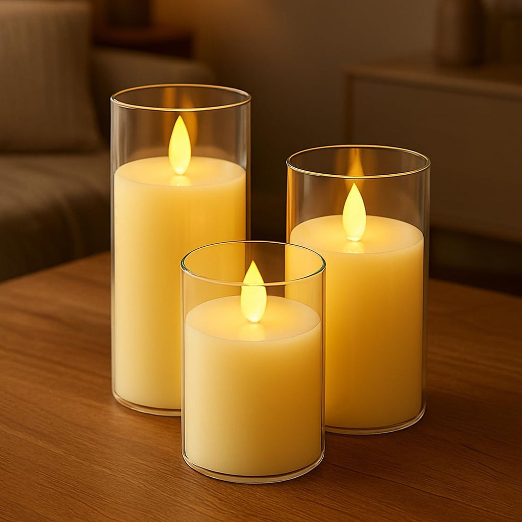 Set of 5 Flameless LED Votive Candles with Glass Holder – Battery Operated Light for Home, Festival &amp; Decoration